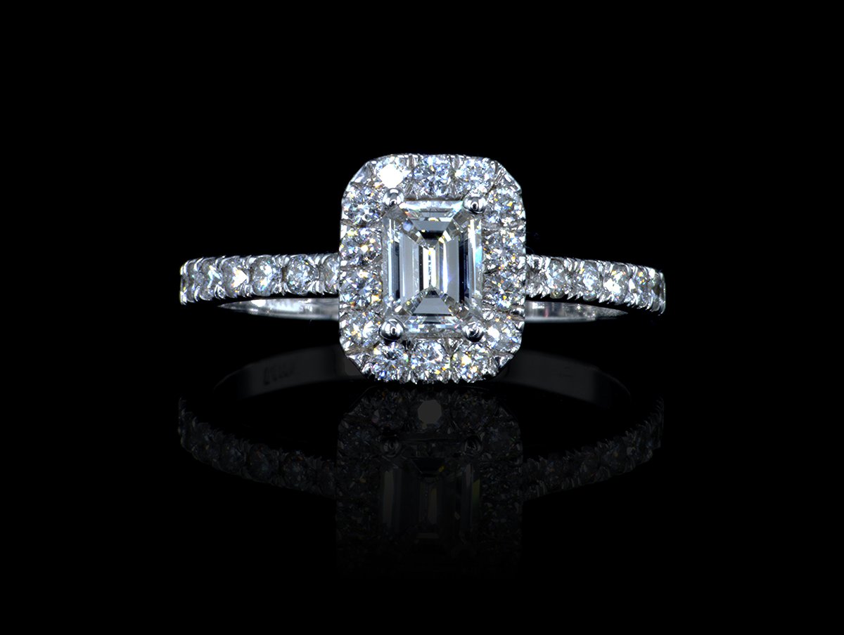 Emerald-cut diamond ring